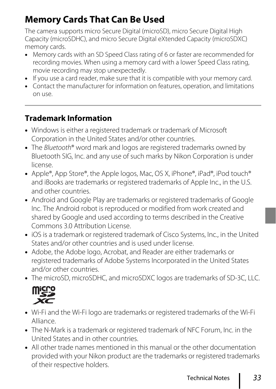 Trademark information | Nikon KeyMission 80 User Manual | Page 43 / 48
