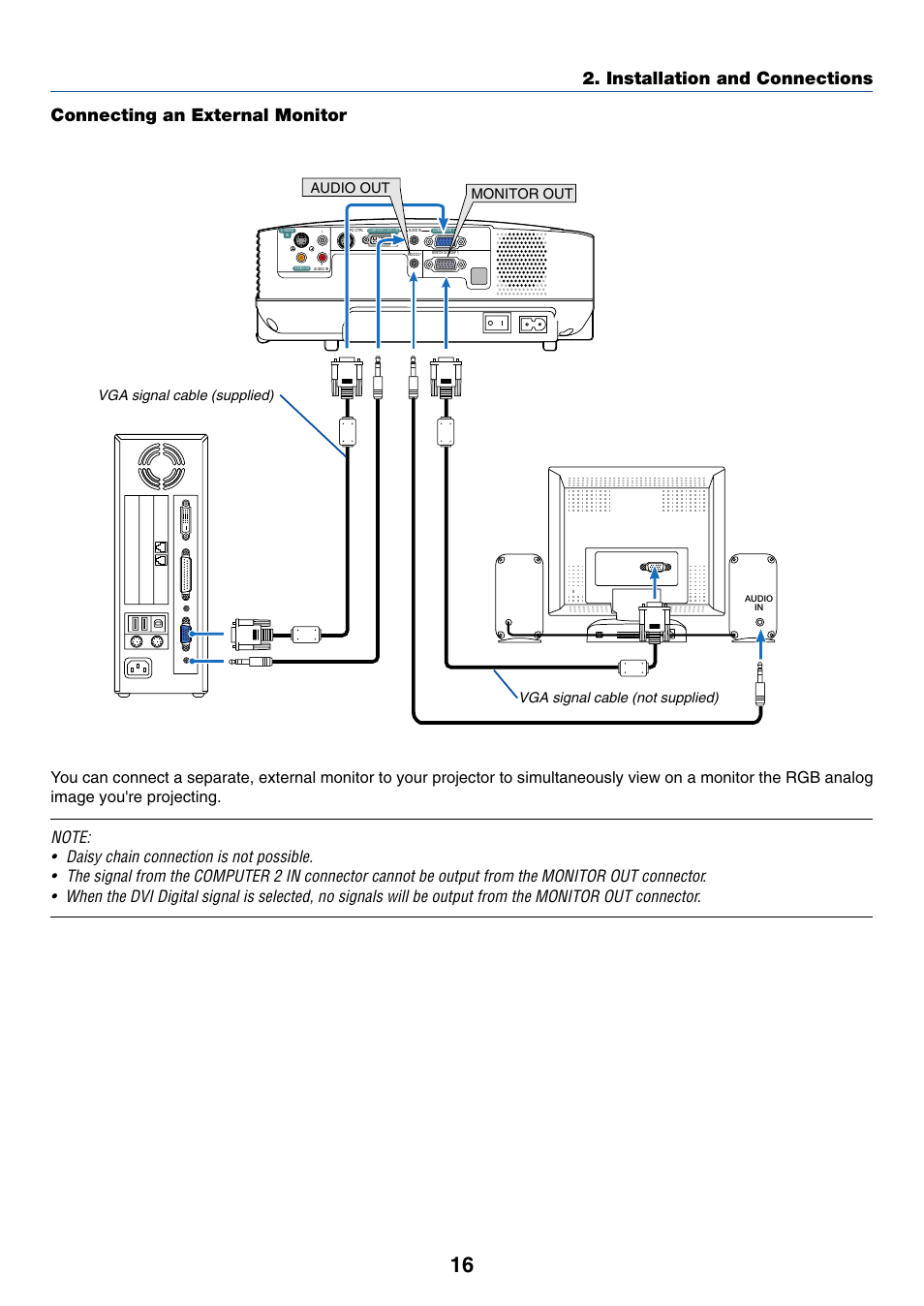 Connecting an external monitor, Monitor out audio out | Dukane 8777 User Manual | Page 24 / 76