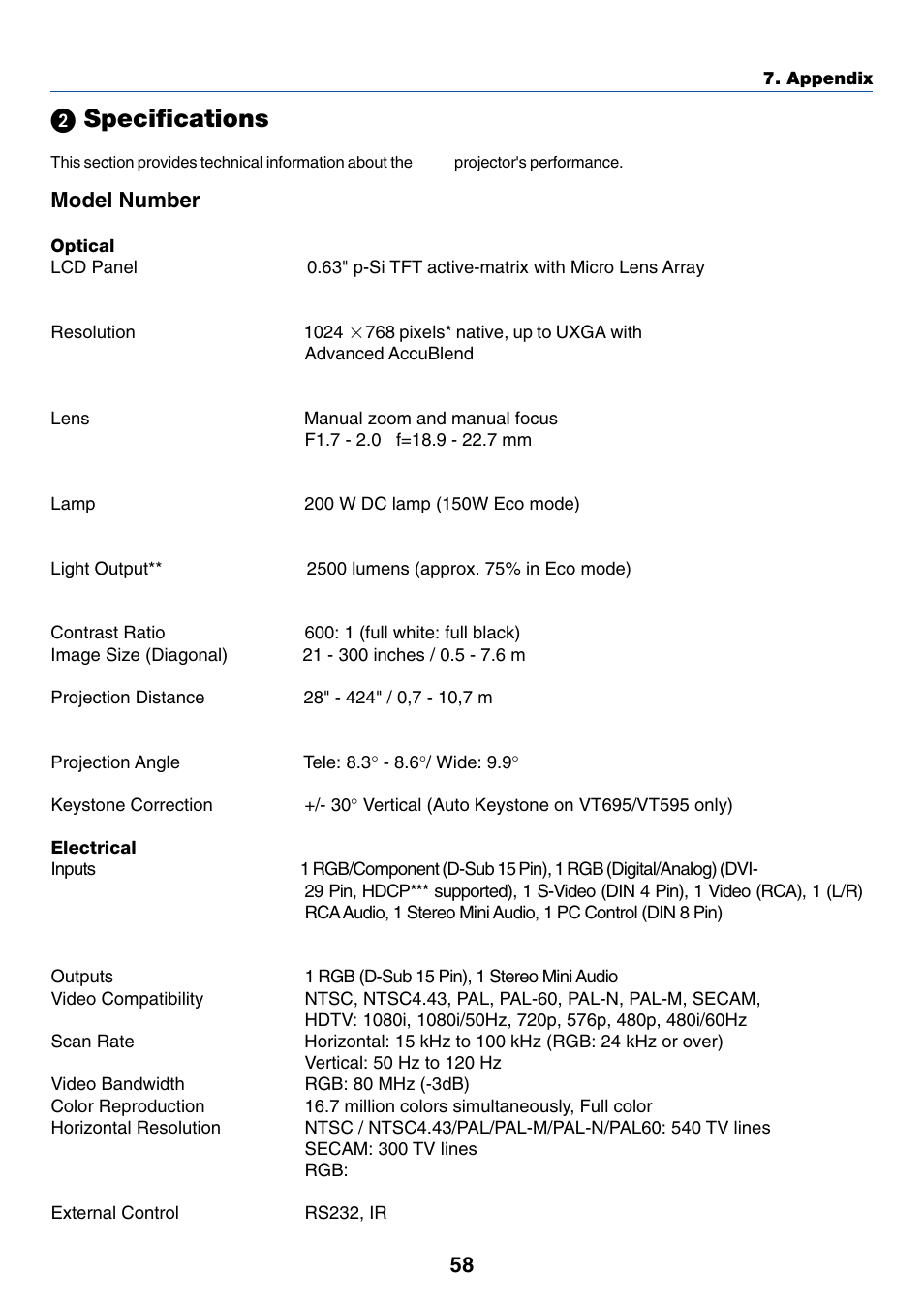 2) specifications, ᕢ specifications, Model number 8777 | Dukane 8777 User Manual | Page 66 / 76