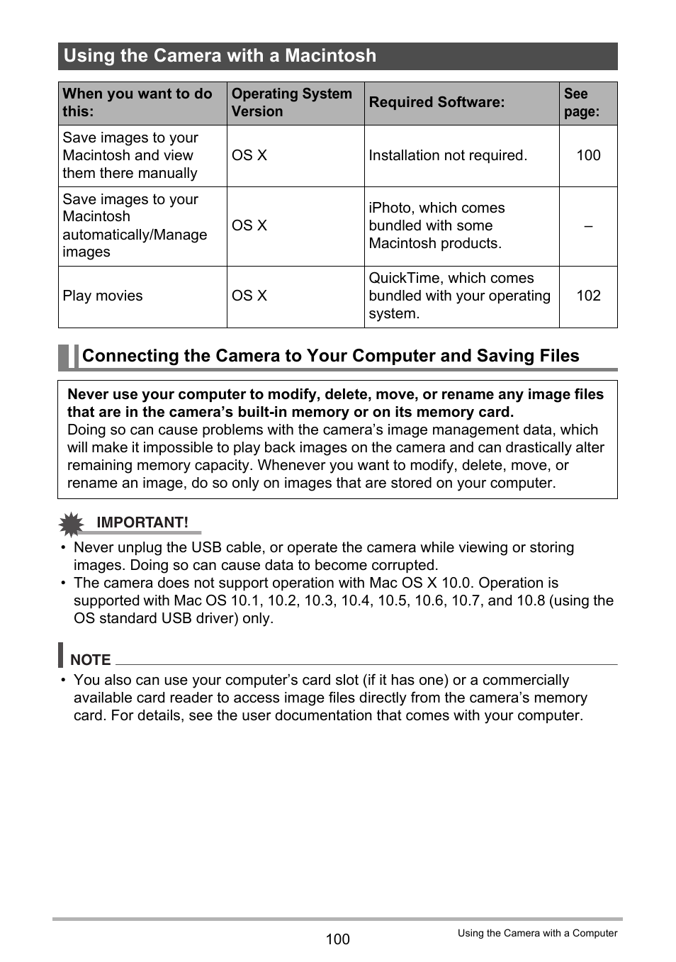 Using the camera with a macintosh | Casio EX-TR35 User Manual | Page 100 / 142