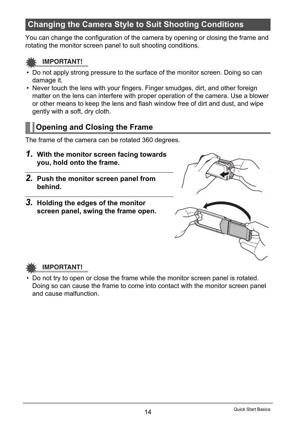 Opening and closing the frame | Casio EX-TR35 User Manual | Page 14 / 142