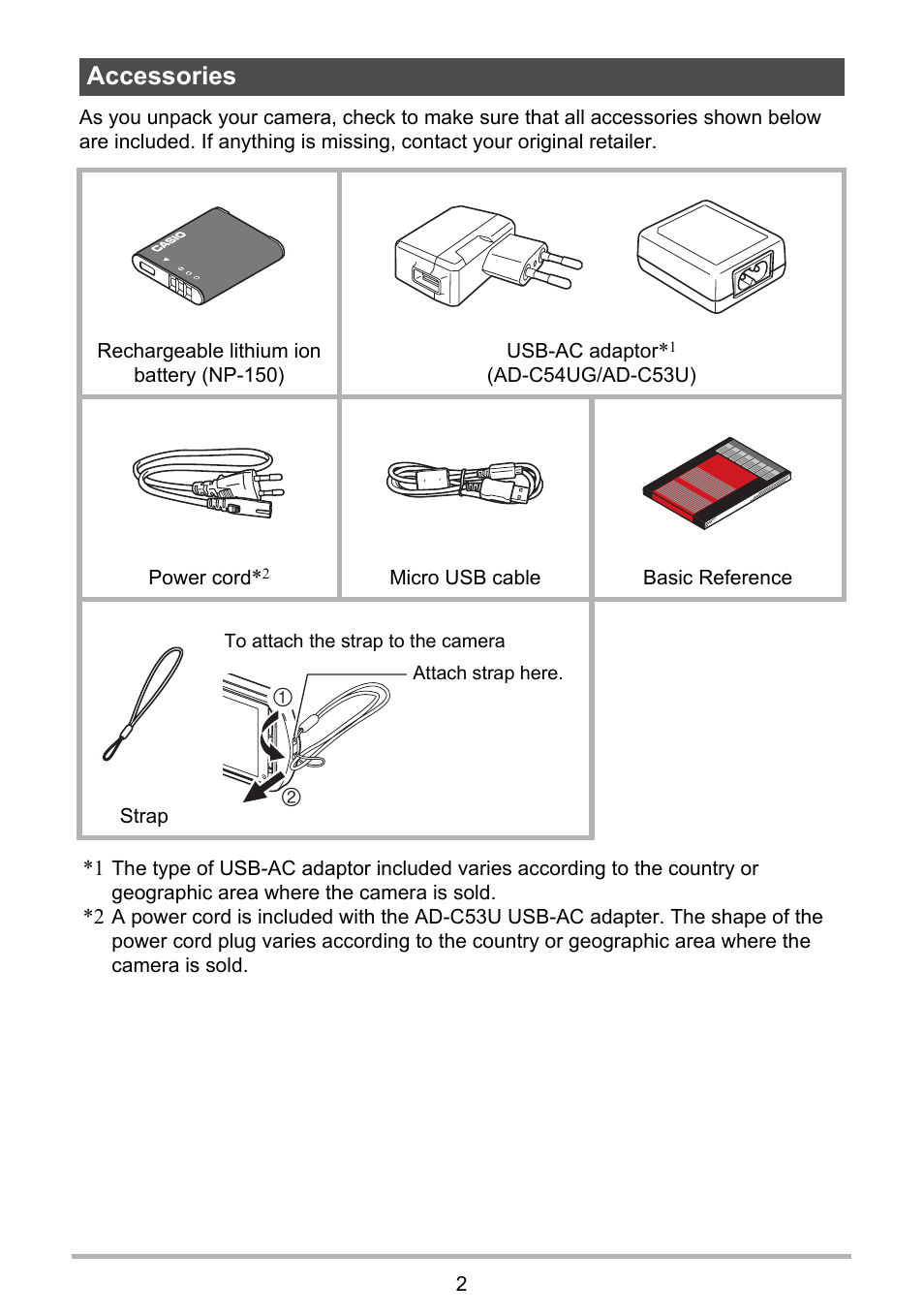 Accessories | Casio EX-TR35 User Manual | Page 2 / 142