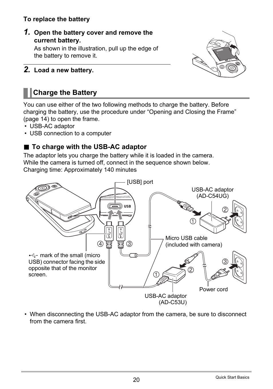 Charge the battery | Casio EX-TR35 User Manual | Page 20 / 142