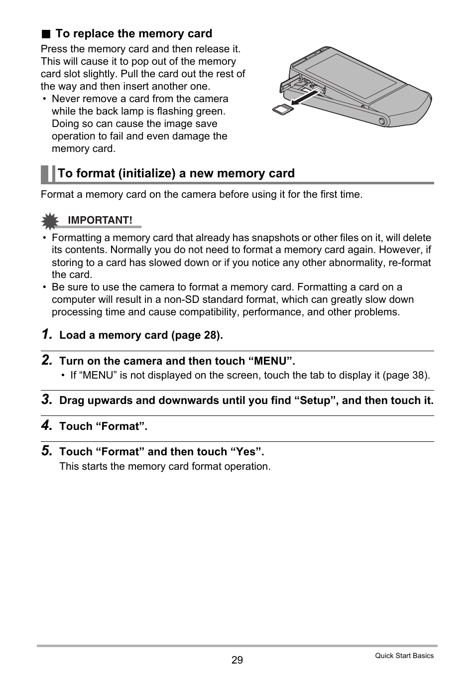 To format (initialize) a new memory card | Casio EX-TR35 User Manual | Page 29 / 142
