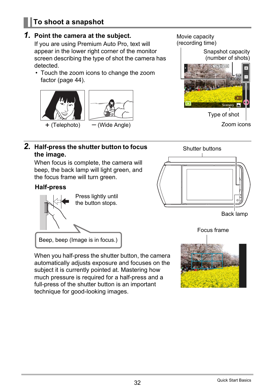 To shoot a snapshot | Casio EX-TR35 User Manual | Page 32 / 142