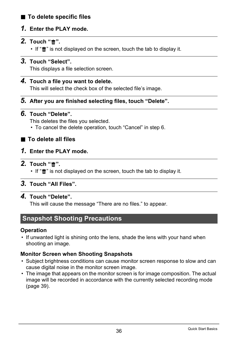 Snapshot shooting precautions | Casio EX-TR35 User Manual | Page 36 / 142