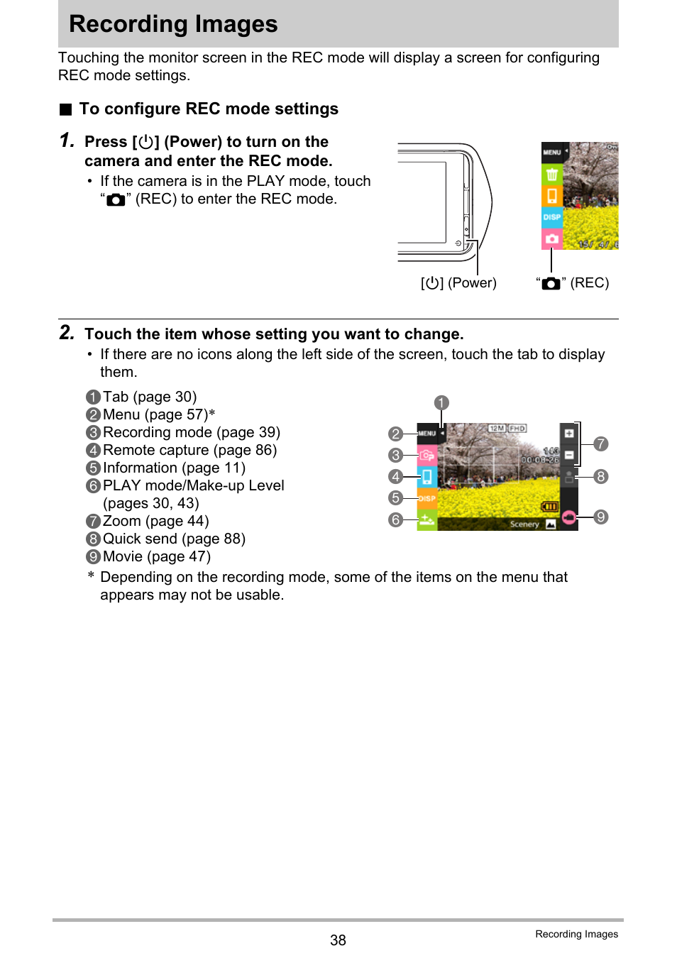 Recording images | Casio EX-TR35 User Manual | Page 38 / 142