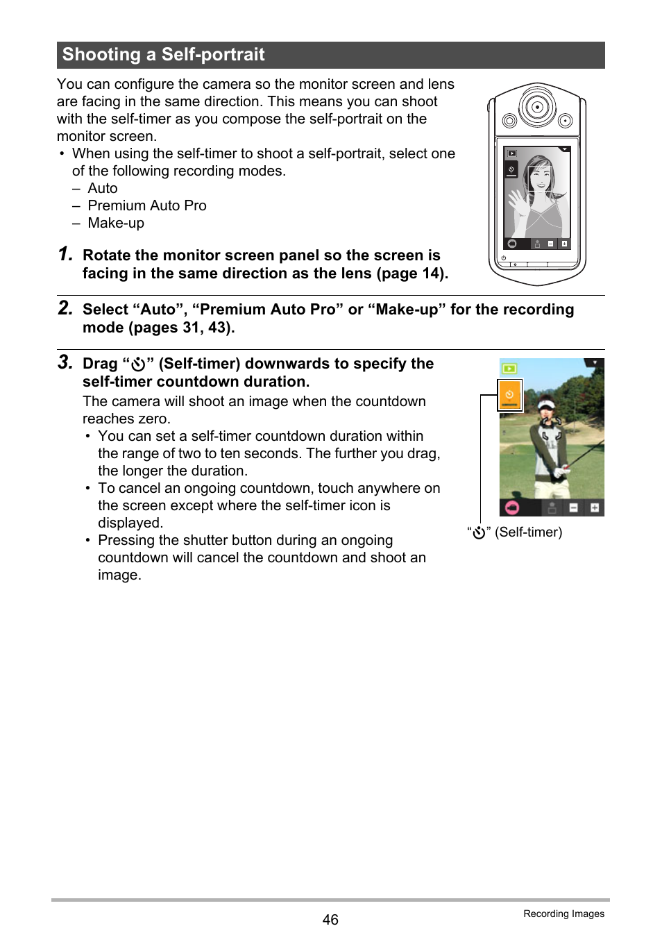 Shooting a self-portrait | Casio EX-TR35 User Manual | Page 46 / 142