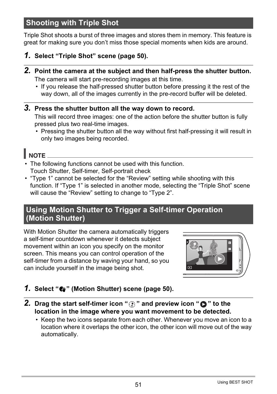 Shooting with triple shot | Casio EX-TR35 User Manual | Page 51 / 142