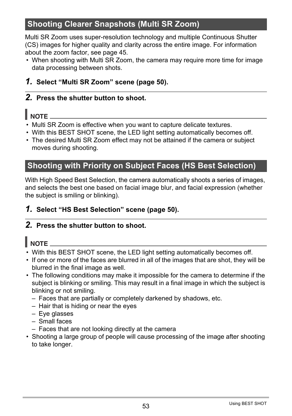 Shooting clearer snapshots (multi sr zoom) | Casio EX-TR35 User Manual | Page 53 / 142