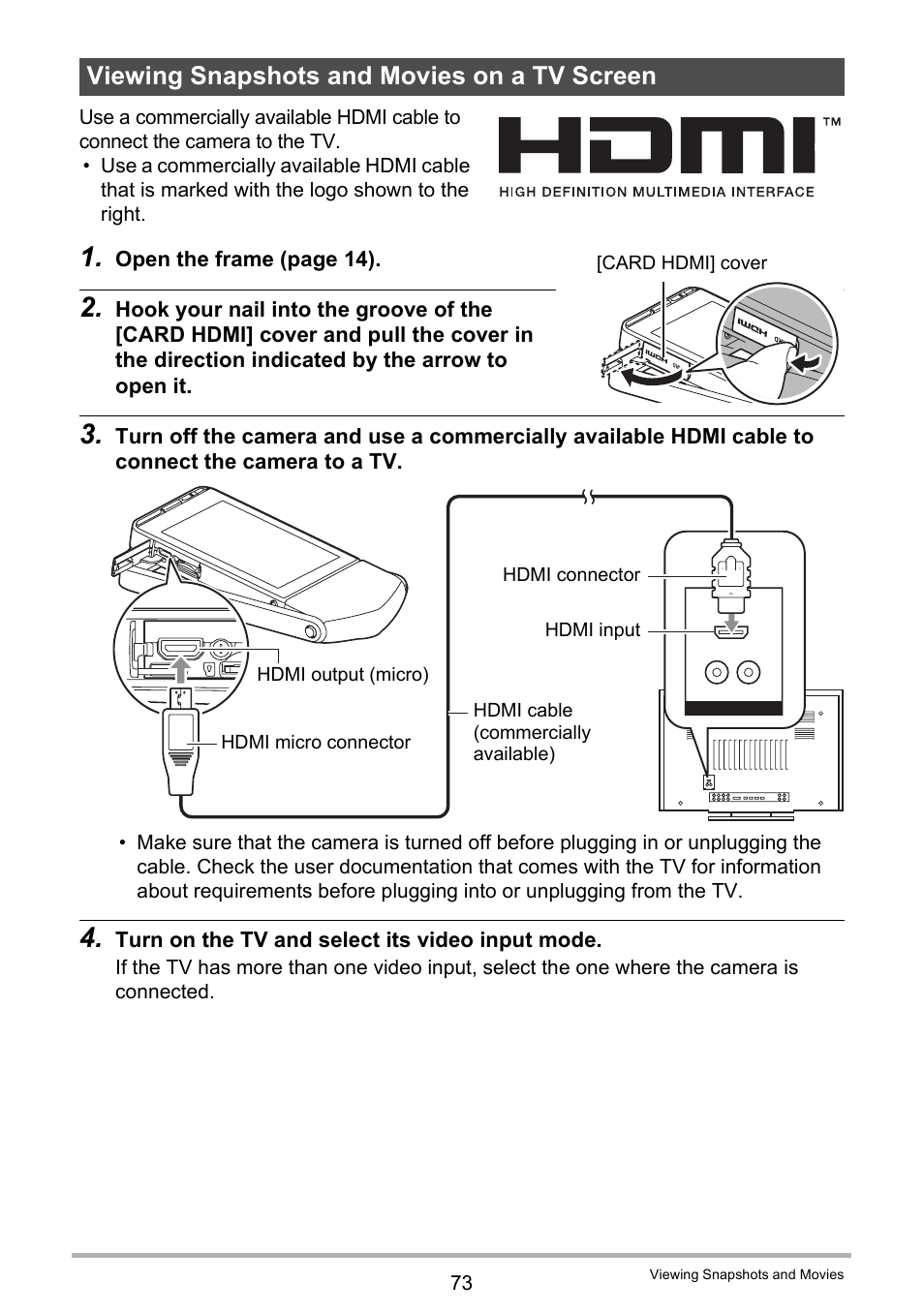 Viewing snapshots and movies on a tv screen | Casio EX-TR35 User Manual | Page 73 / 142