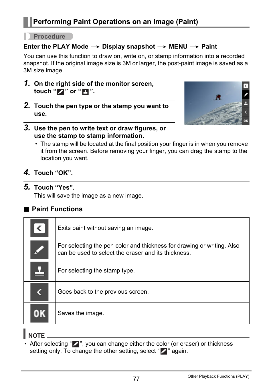 Performing paint operations on an image (paint) | Casio EX-TR35 User Manual | Page 77 / 142