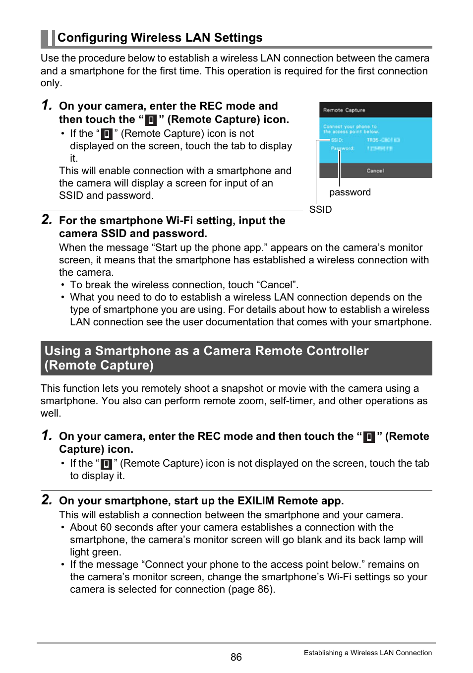 Configuring wireless lan settings | Casio EX-TR35 User Manual | Page 86 / 142