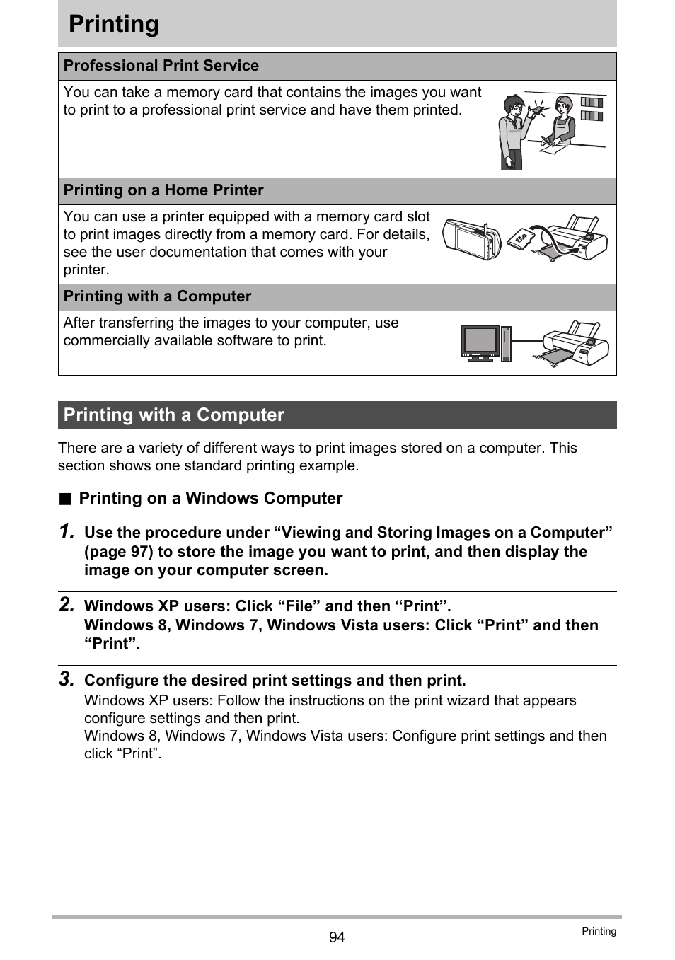 Printing, Printing with a computer | Casio EX-TR35 User Manual | Page 94 / 142