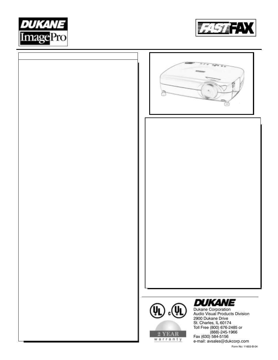 Specifications, Audio visual products | Dukane ImagePro 8756A User Manual | Page 2 / 2