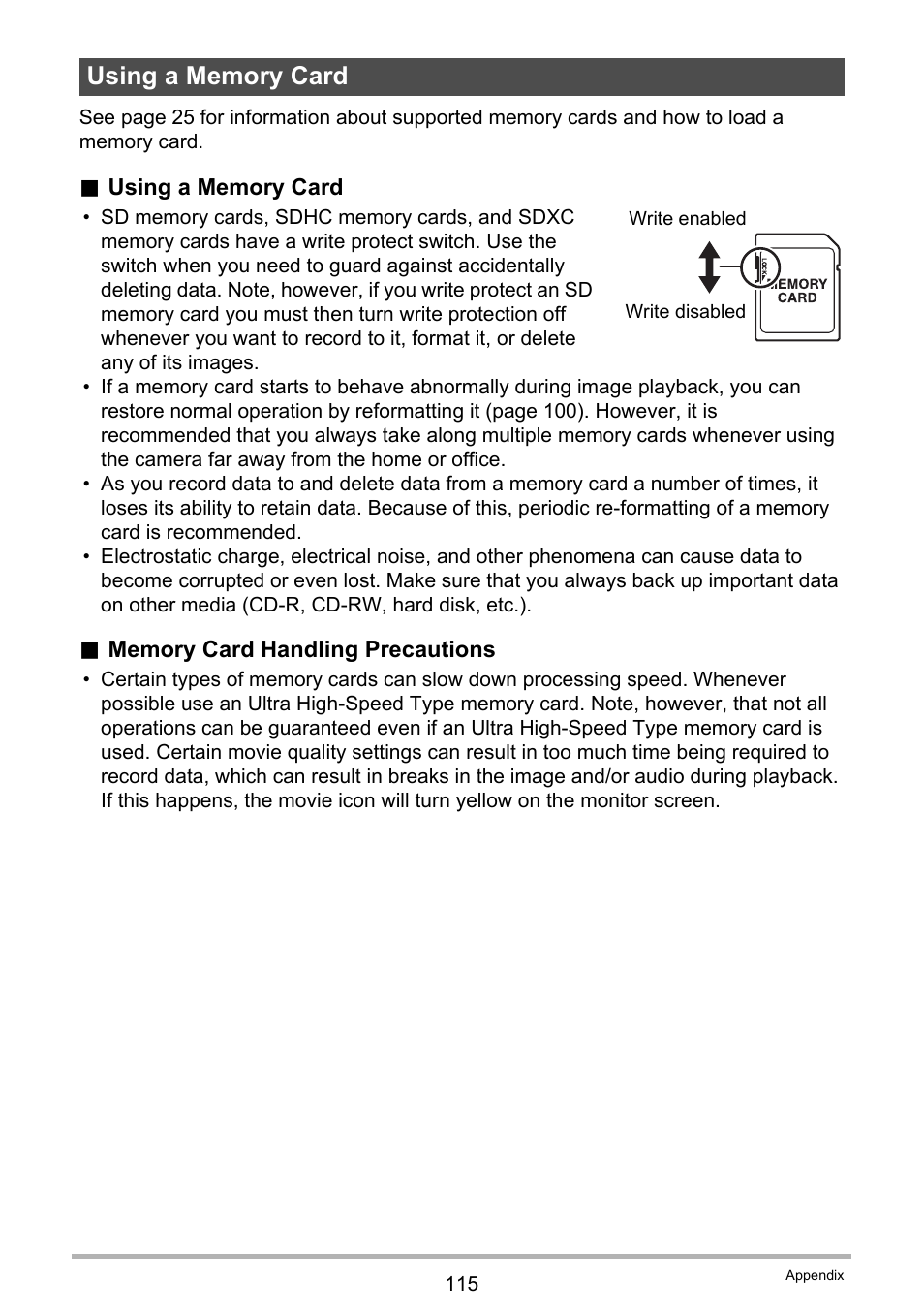 Using a memory card | Casio EX-TR200 User Manual | Page 115 / 129