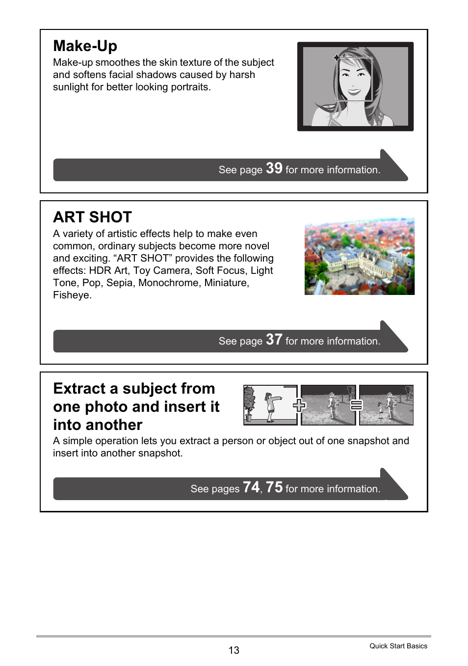 Make-up, Art shot | Casio EX-TR200 User Manual | Page 13 / 129