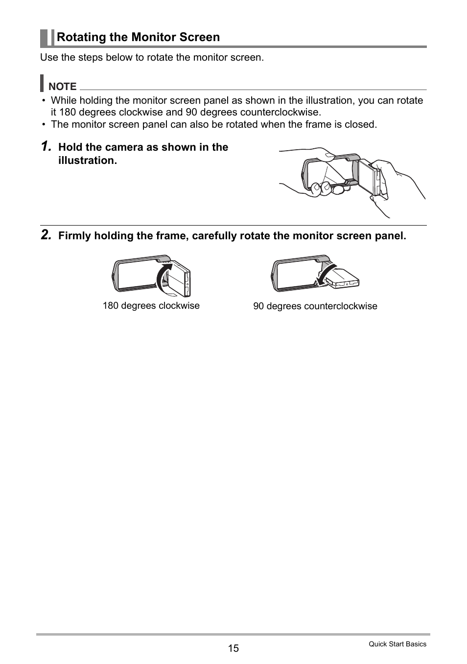 Rotating the monitor screen | Casio EX-TR200 User Manual | Page 15 / 129
