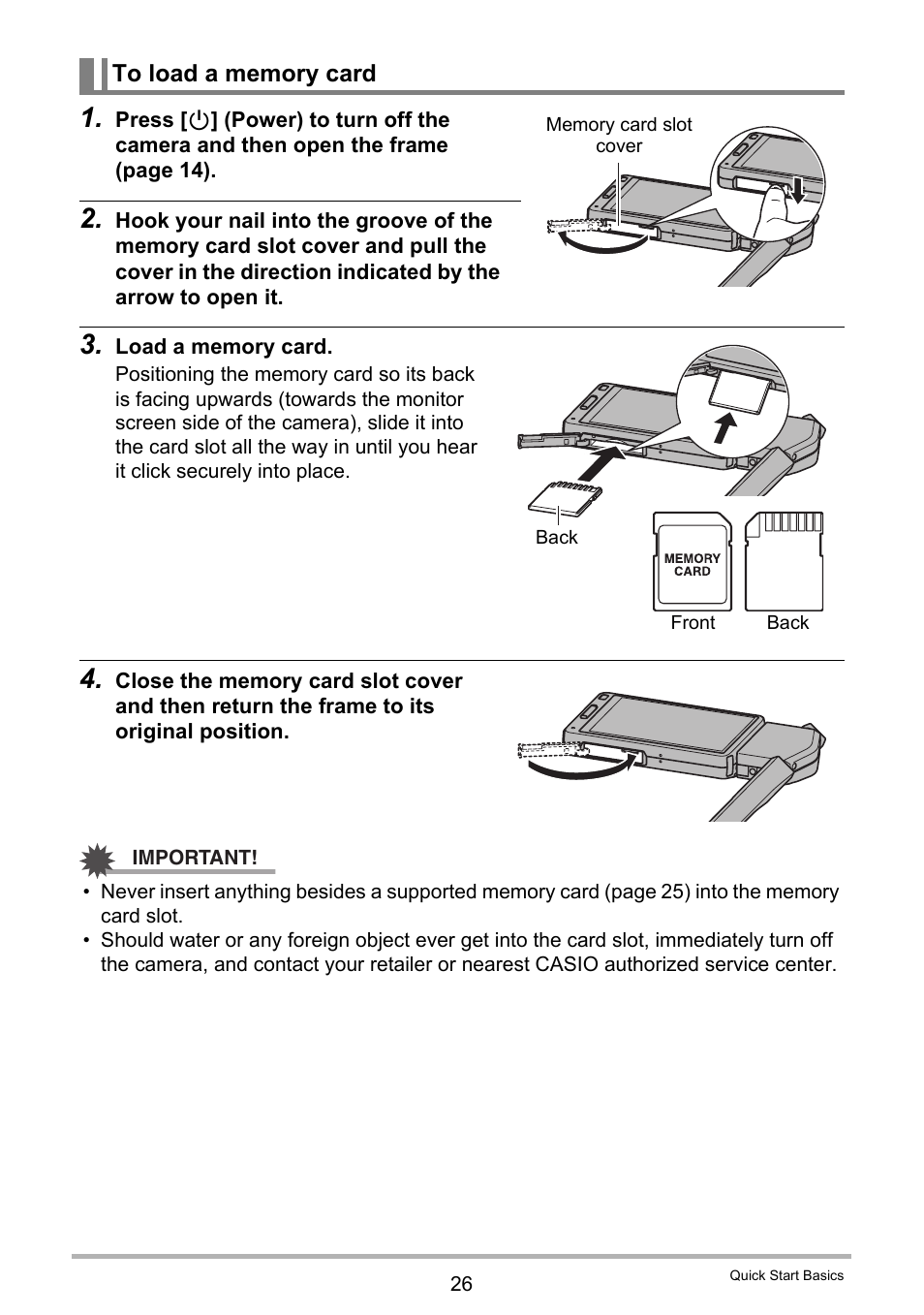 To load a memory card | Casio EX-TR200 User Manual | Page 26 / 129