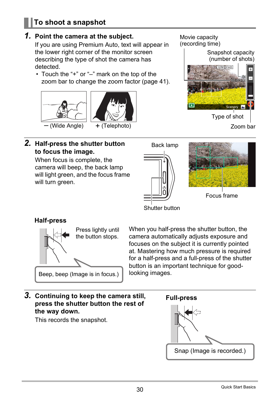 To shoot a snapshot | Casio EX-TR200 User Manual | Page 30 / 129