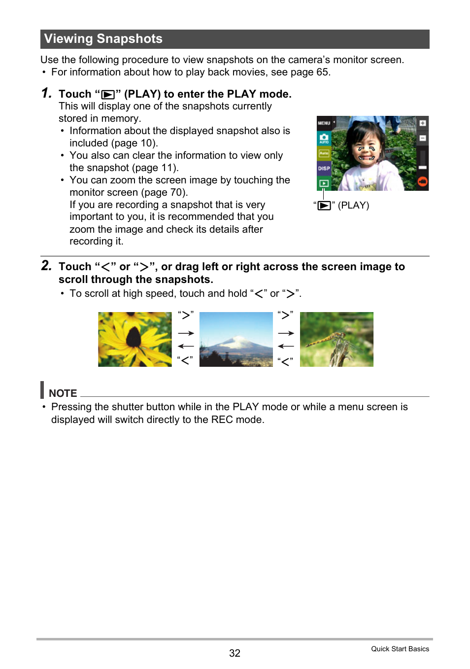 Viewing snapshots | Casio EX-TR200 User Manual | Page 32 / 129