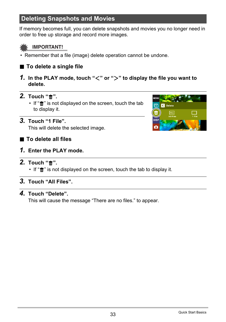 Deleting snapshots and movies | Casio EX-TR200 User Manual | Page 33 / 129