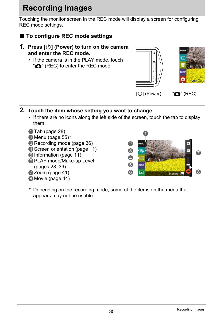 Recording images | Casio EX-TR200 User Manual | Page 35 / 129