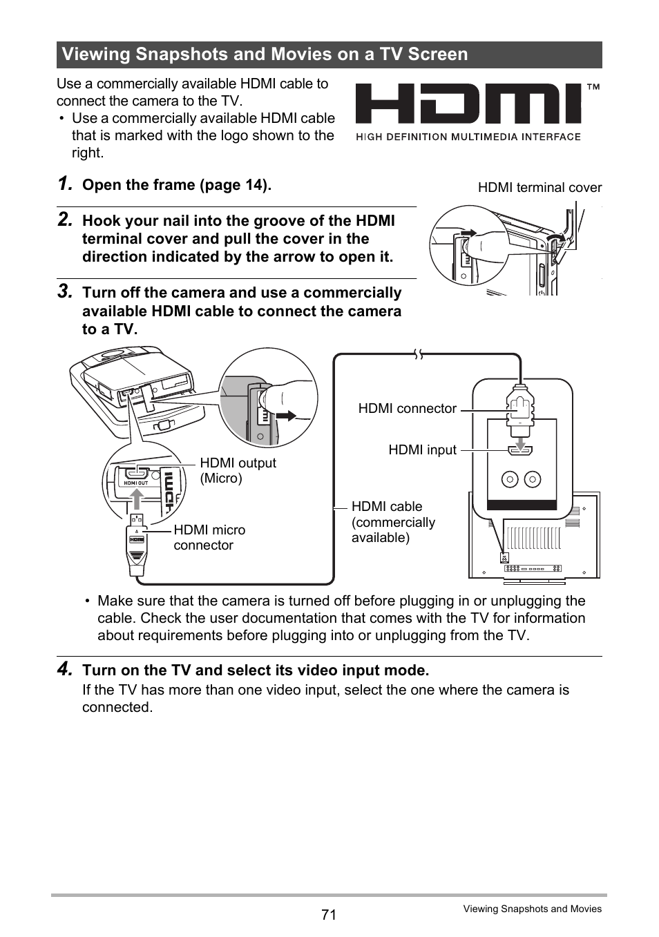 Viewing snapshots and movies on a tv screen | Casio EX-TR200 User Manual | Page 71 / 129