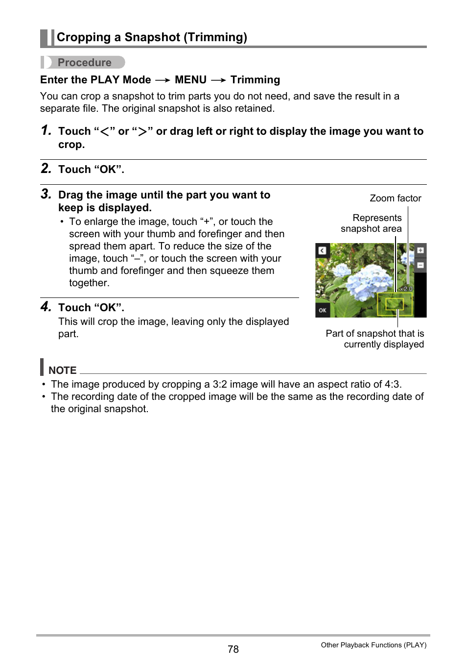 Cropping a snapshot (trimming) | Casio EX-TR200 User Manual | Page 78 / 129