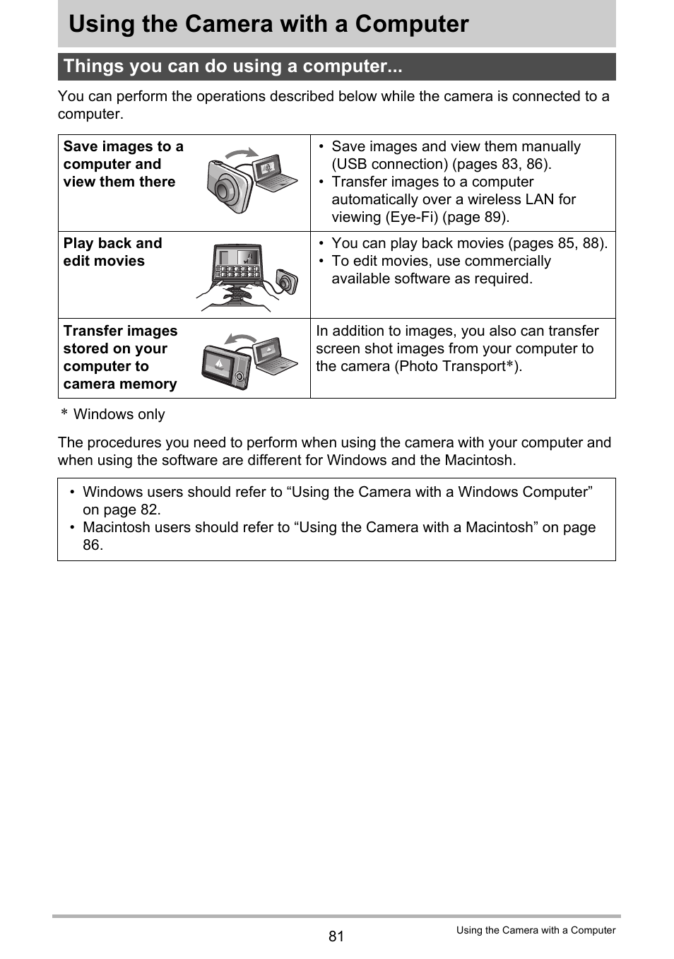 Using the camera with a computer, Things you can do using a computer | Casio EX-TR200 User Manual | Page 81 / 129