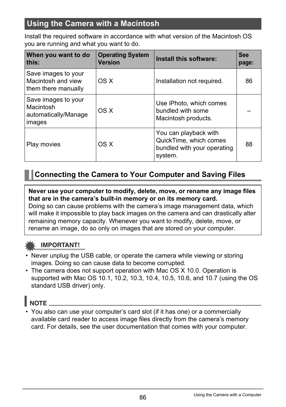 Using the camera with a macintosh | Casio EX-TR200 User Manual | Page 86 / 129