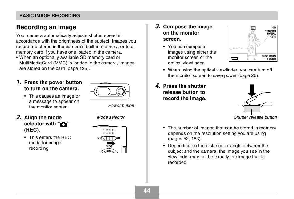 Recording an lmage | Casio EX-M20 2 User Manual | Page 2 / 35