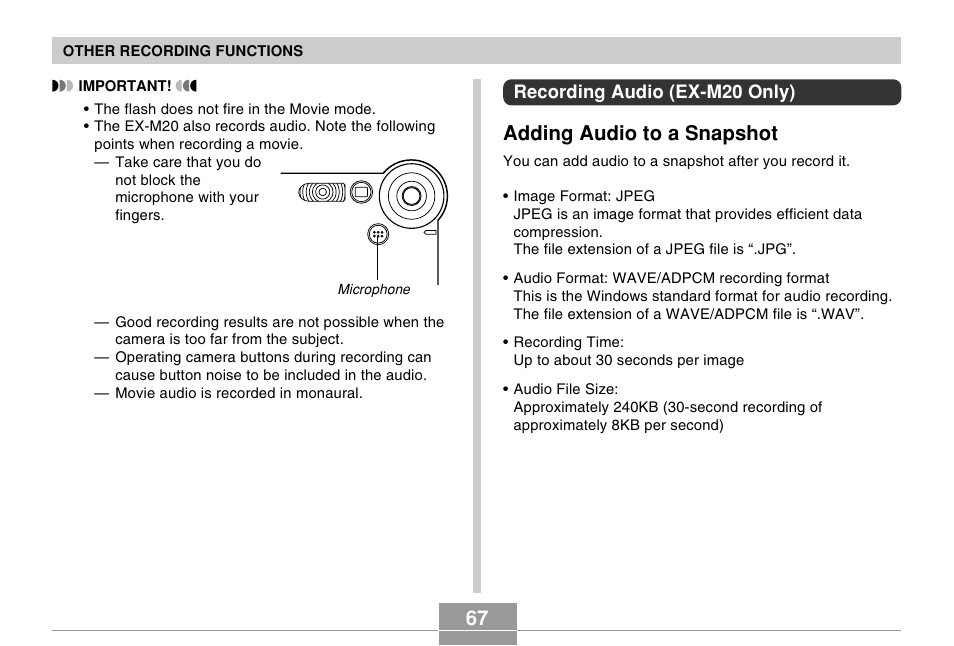 Adding audio to a snapshot | Casio EX-M20 2 User Manual | Page 25 / 35