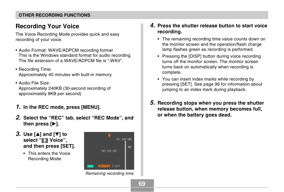 Recording your voice | Casio EX-M20 2 User Manual | Page 27 / 35