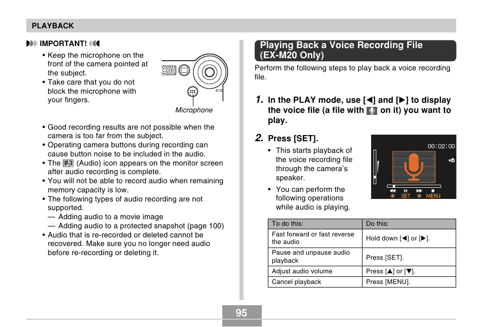 Playing back a voice recording file (ex-m20 only) | Casio EX-M20 3 User Manual | Page 18 / 21