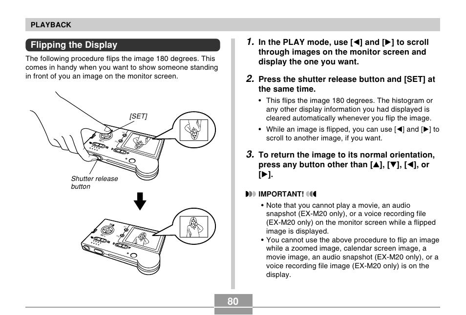 Flipping the display | Casio EX-M20 3 User Manual | Page 3 / 21