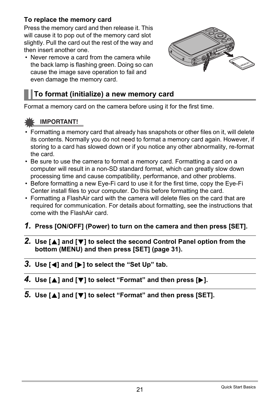 To format (initialize) a new memory card | Casio EX-N5 User Manual | Page 21 / 132