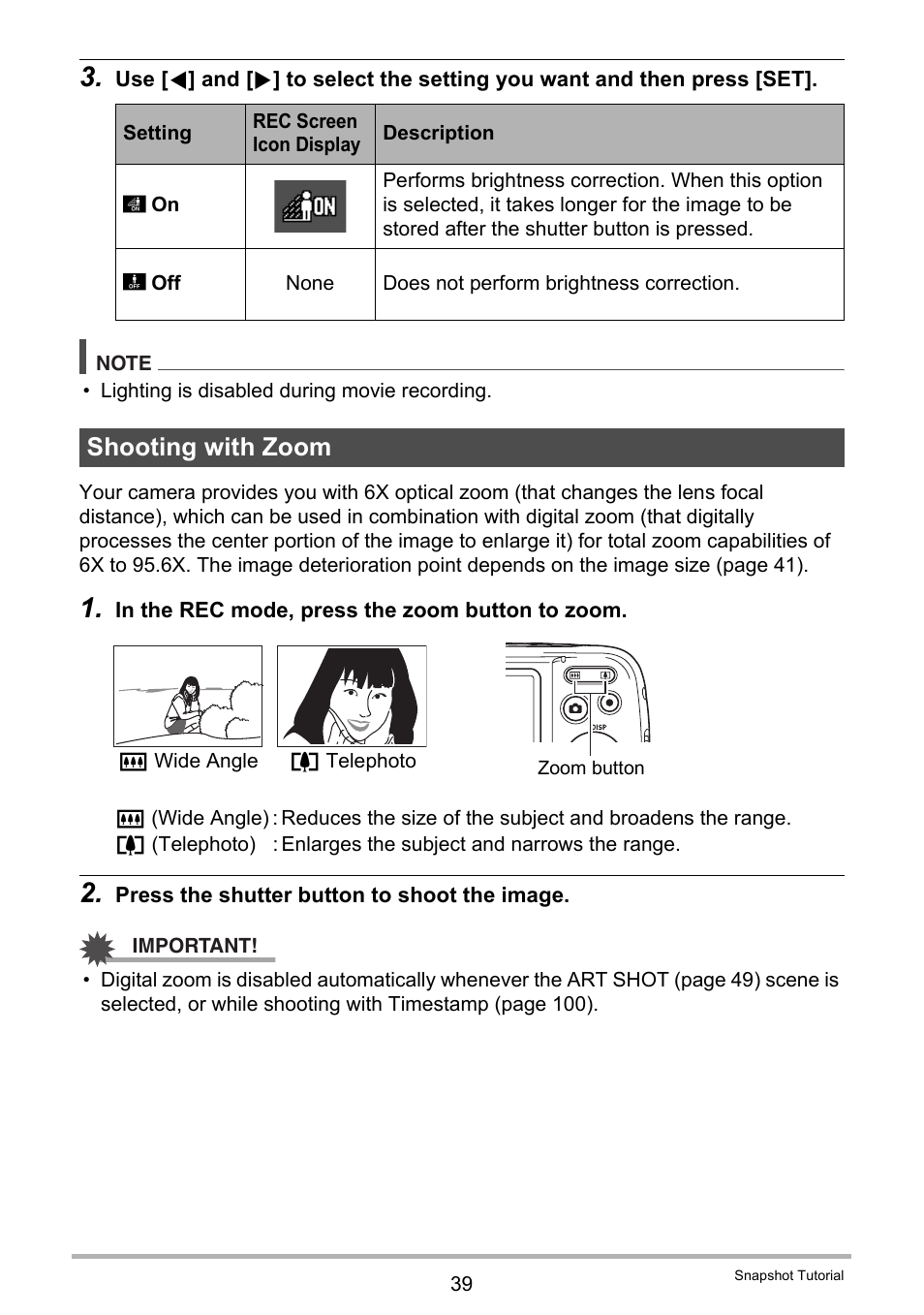 Shooting with zoom | Casio EX-N5 User Manual | Page 39 / 132