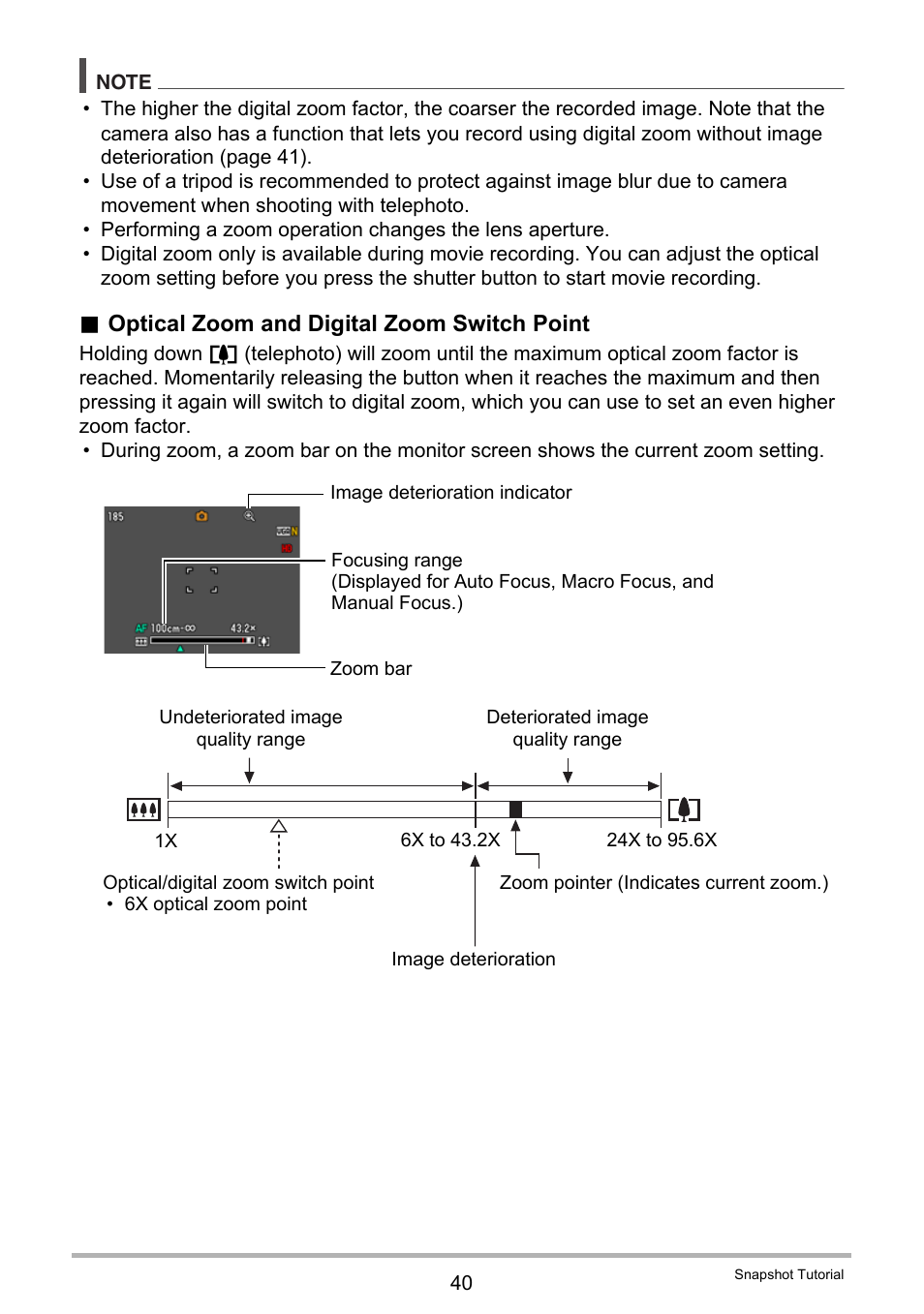 Optical zoom and digital zoom switch point | Casio EX-N5 User Manual | Page 40 / 132