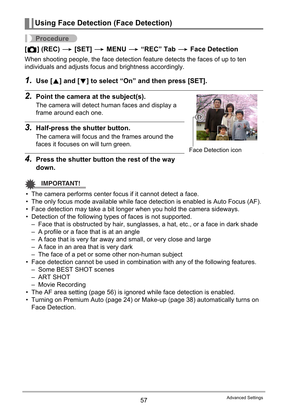 Using face detection (face detection) | Casio EX-N5 User Manual | Page 57 / 132