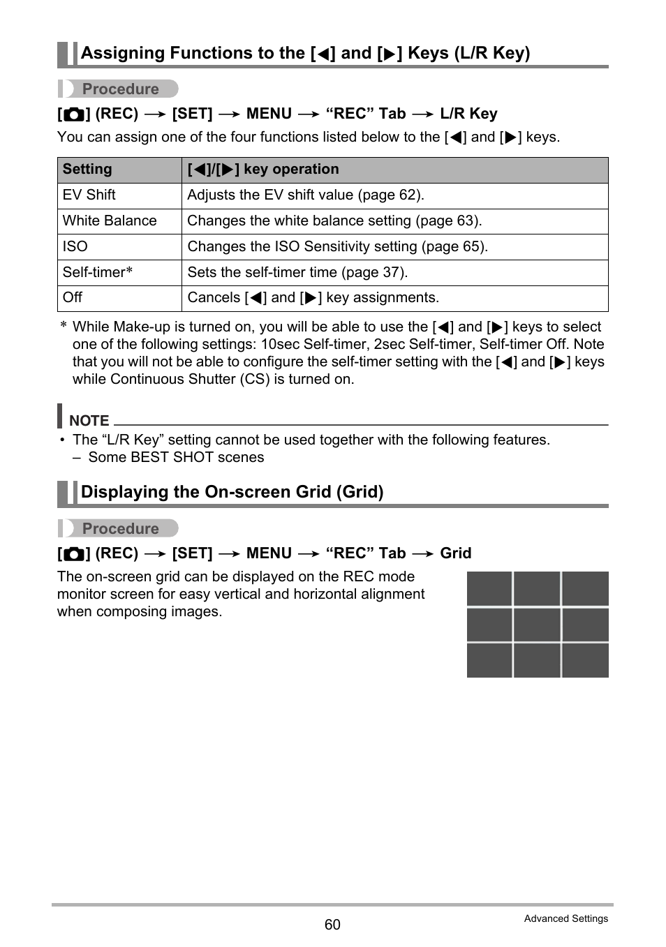 Displaying the on-screen grid (grid) | Casio EX-N5 User Manual | Page 60 / 132