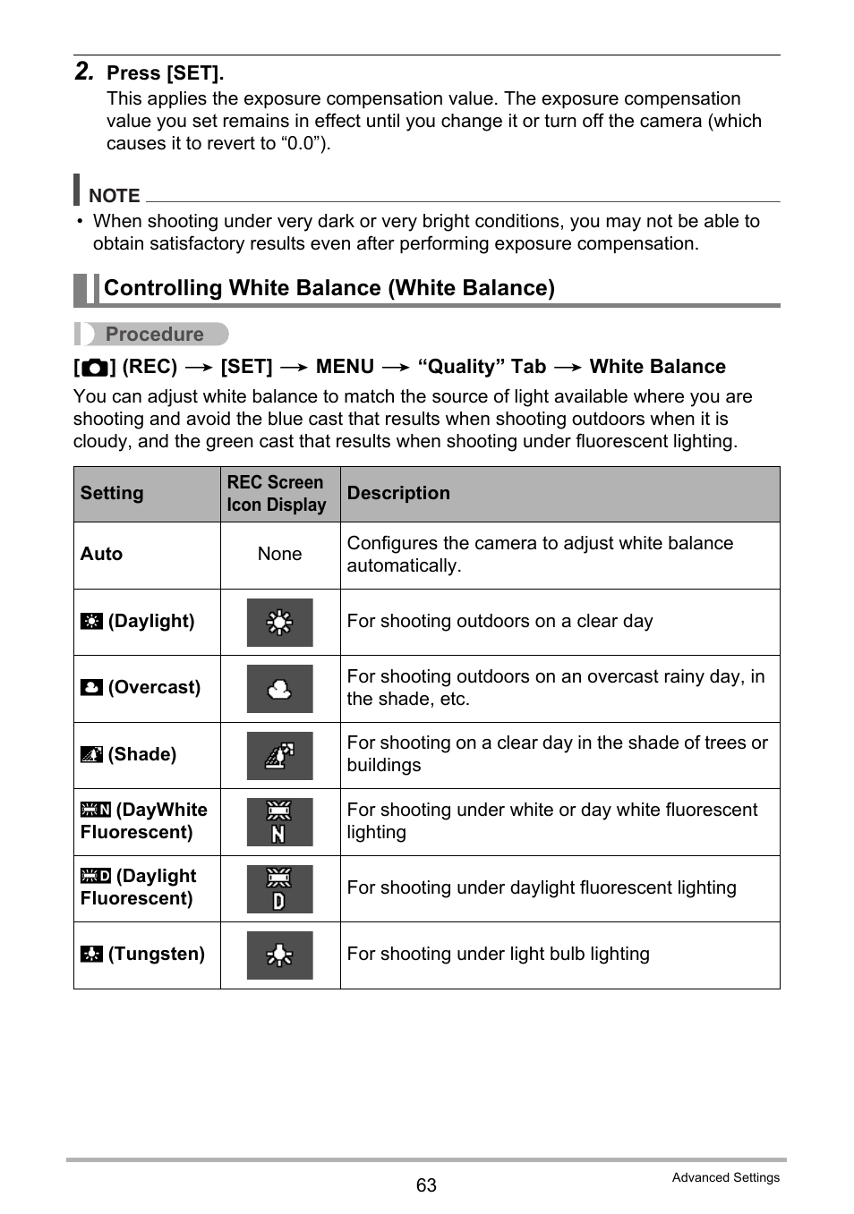 Controlling white balance (white balance) | Casio EX-N5 User Manual | Page 63 / 132