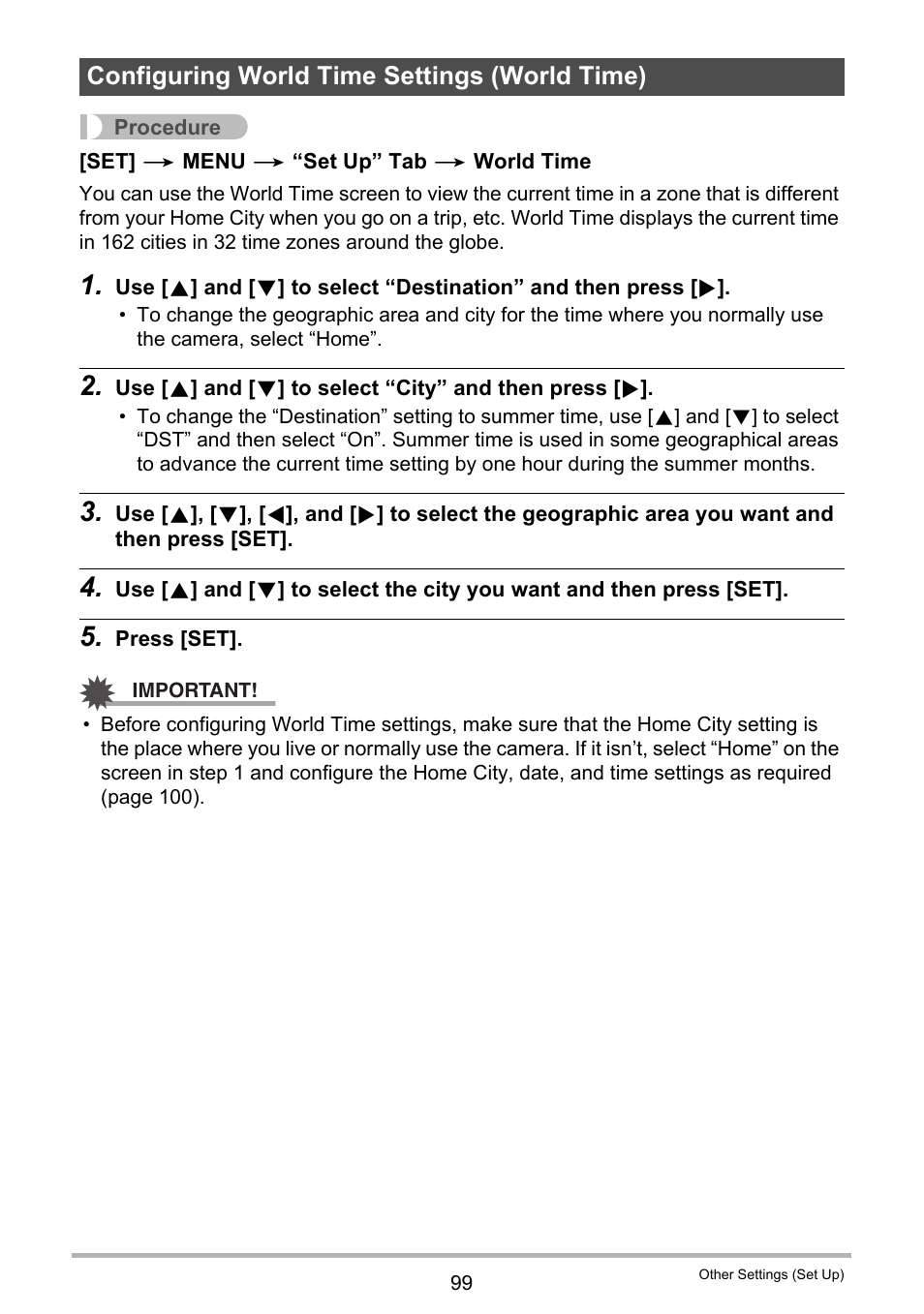 Configuring world time settings (world time) | Casio EX-N5 User Manual | Page 99 / 132