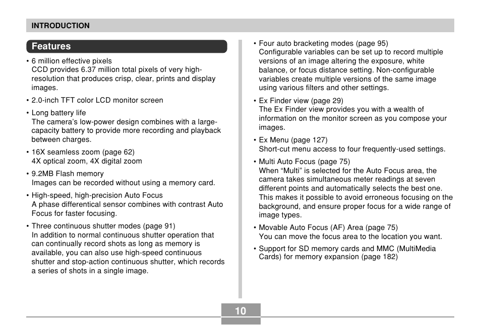 Features | Casio EX-P600 User Manual | Page 10 / 247