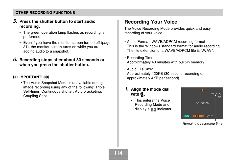 Recording your voice | Casio EX-P600 User Manual | Page 114 / 247