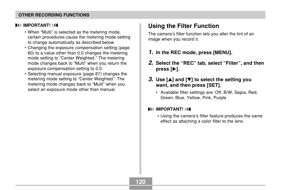 Using the filter function | Casio EX-P600 User Manual | Page 120 / 247