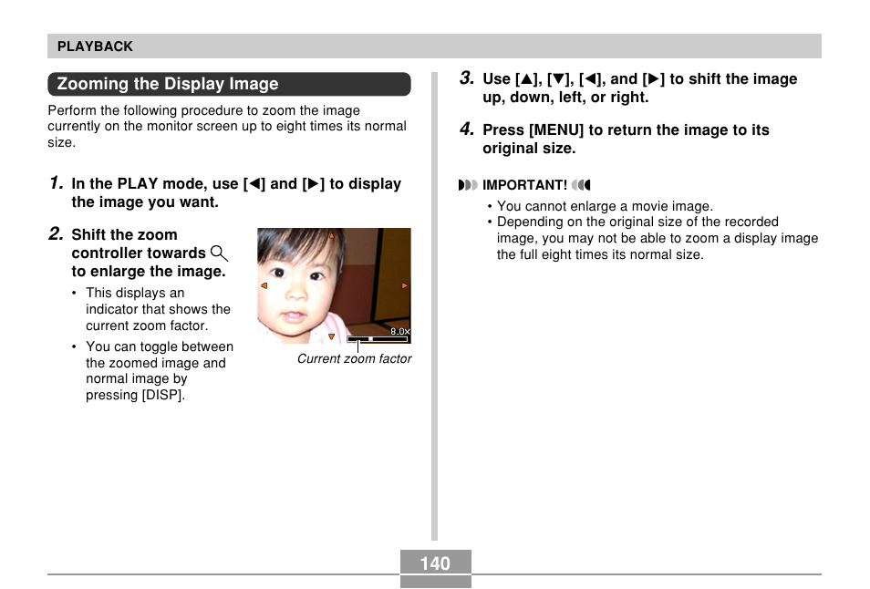 Zooming the display image | Casio EX-P600 User Manual | Page 140 / 247