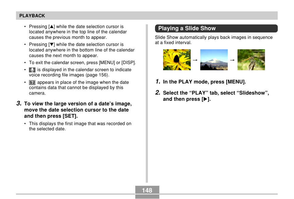 Playing a slide show | Casio EX-P600 User Manual | Page 148 / 247