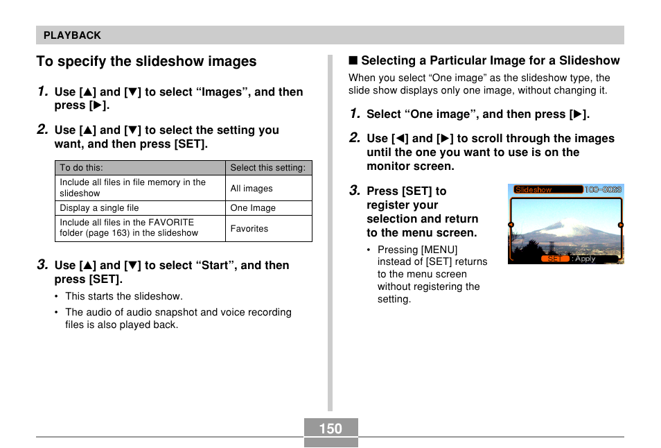 To specify the slideshow images | Casio EX-P600 User Manual | Page 150 / 247