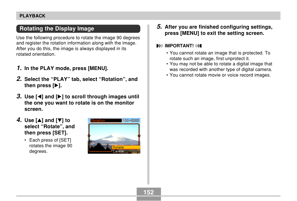 Rotating the display image | Casio EX-P600 User Manual | Page 152 / 247